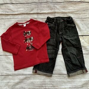 Janie and Jack Red Train T-shirt & Black Jeans Outfit Boy’s Sz 2T